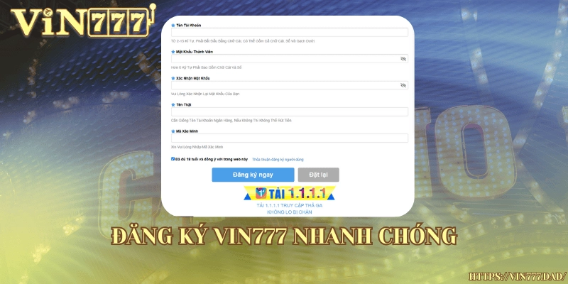 Đăng ký Vin777 nhanh gọn, tiện lợi